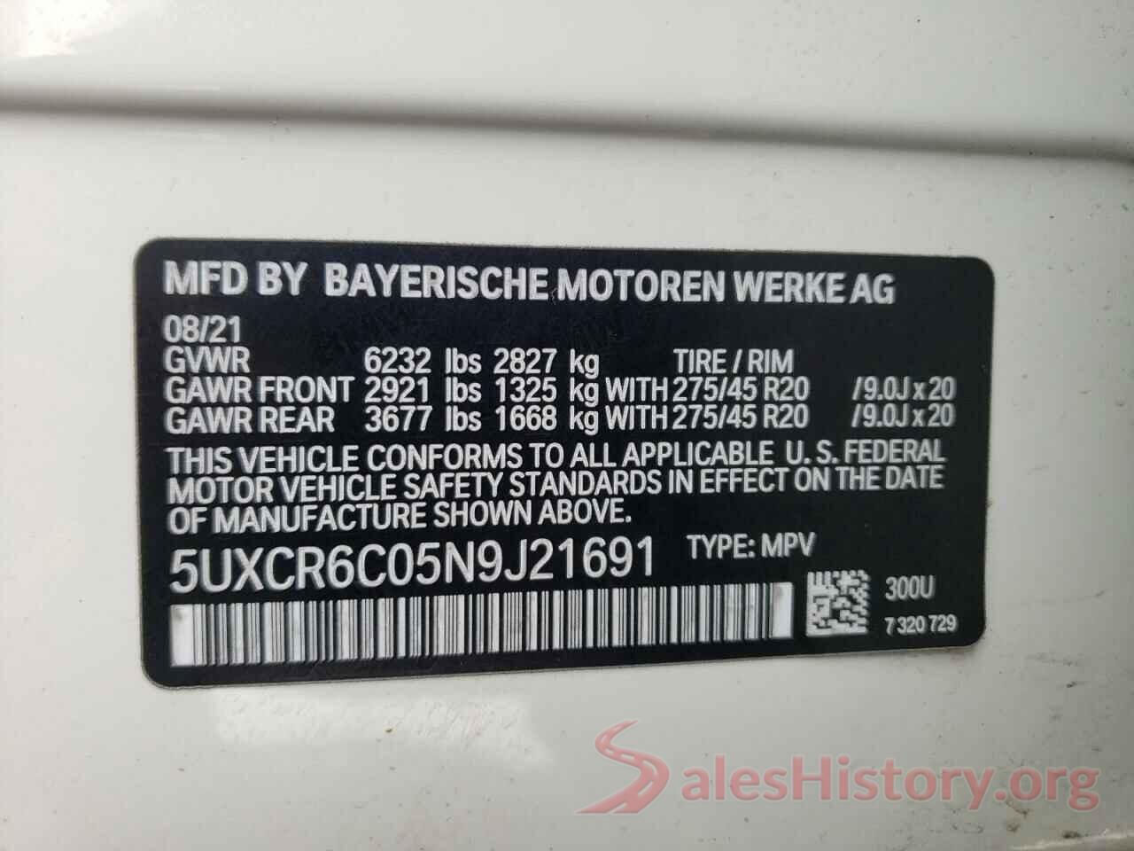 5UXCR6C05N9J21691 2022 BMW X5