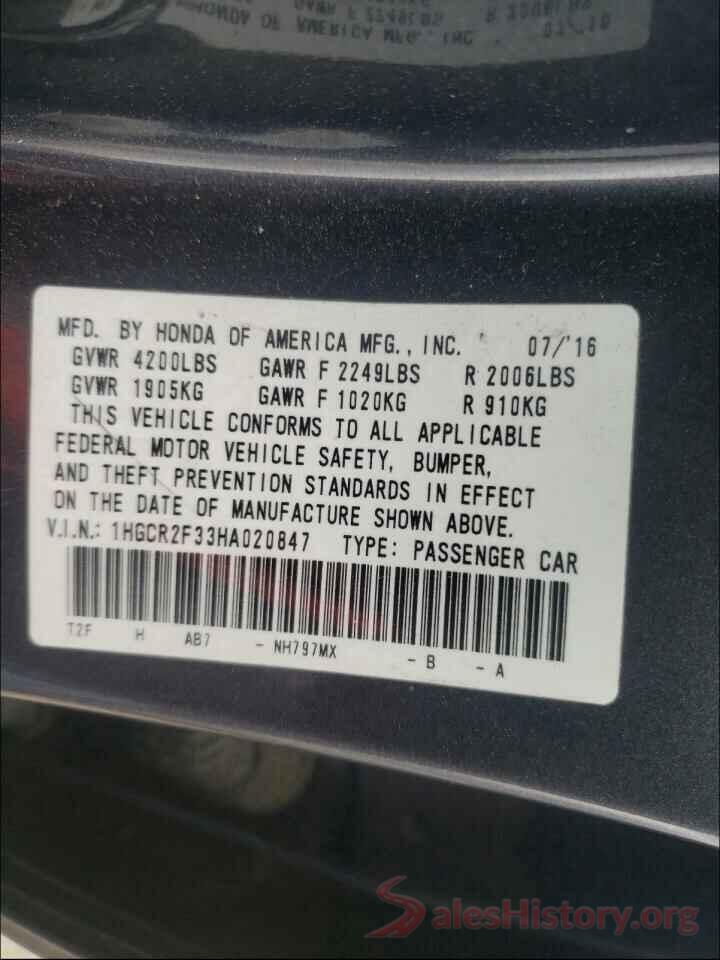 1HGCR2F33HA020847 2017 HONDA ACCORD