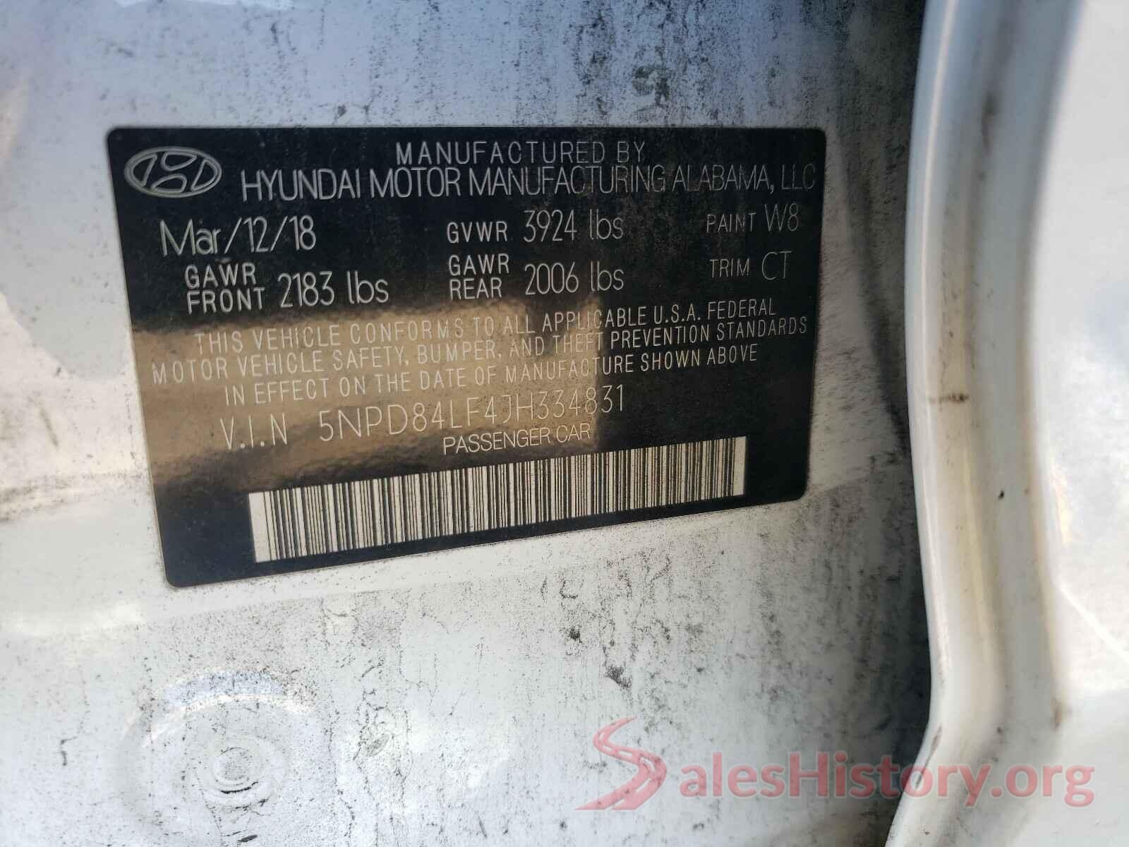 5NPD84LF4JH334831 2018 HYUNDAI ELANTRA