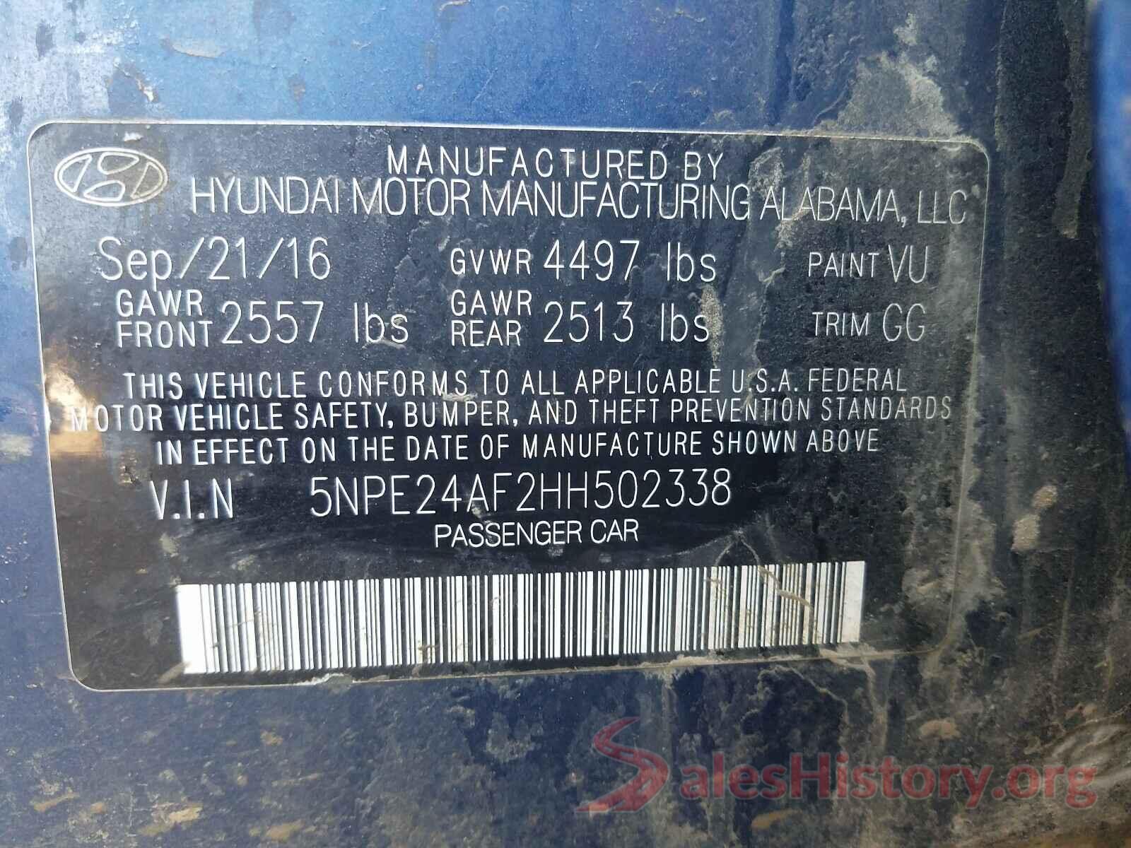 5NPE24AF2HH502338 2017 HYUNDAI SONATA