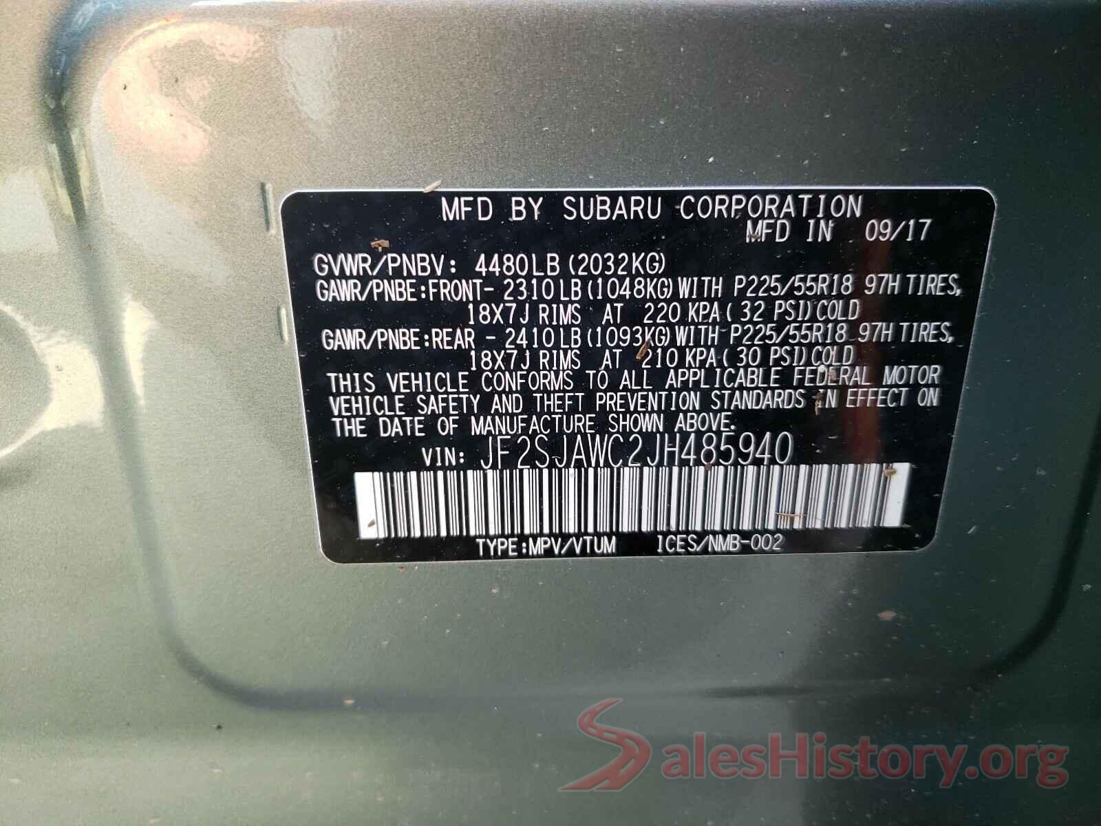 JF2SJAWC2JH485940 2018 SUBARU FORESTER