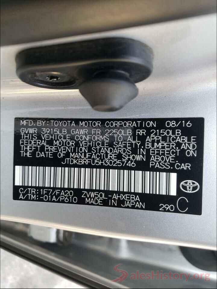 JTDKBRFU5H3025746 2017 TOYOTA PRIUS