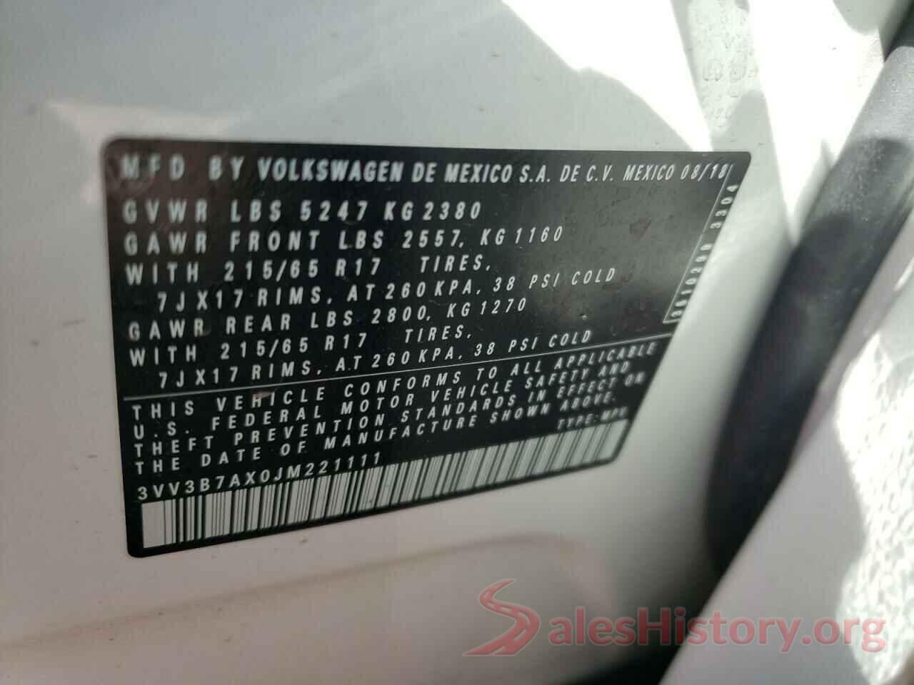 3VV3B7AX0JM221111 2018 VOLKSWAGEN TIGUAN