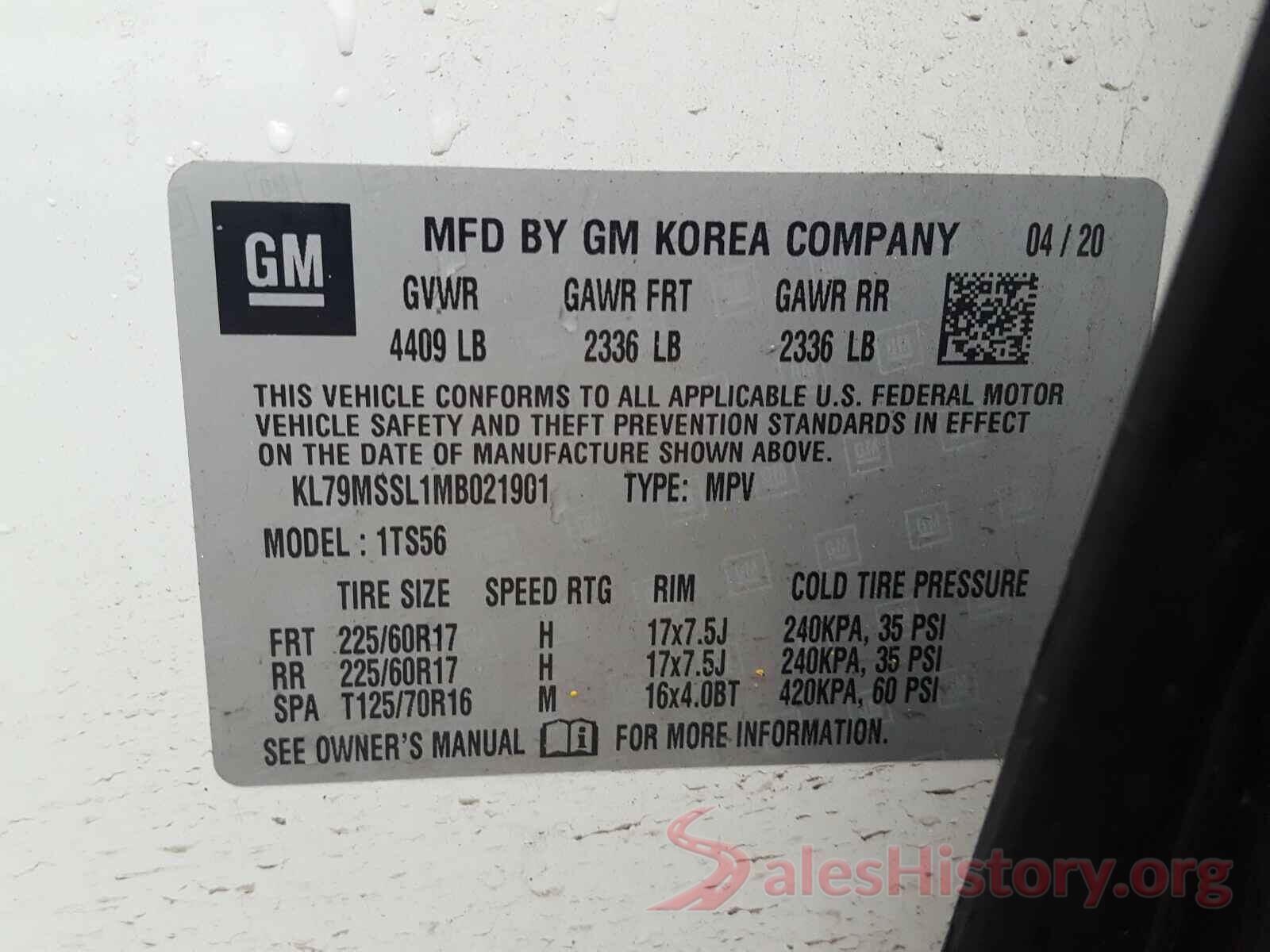 KL79MSSL1MB021901 2021 CHEVROLET TRAILBLAZE