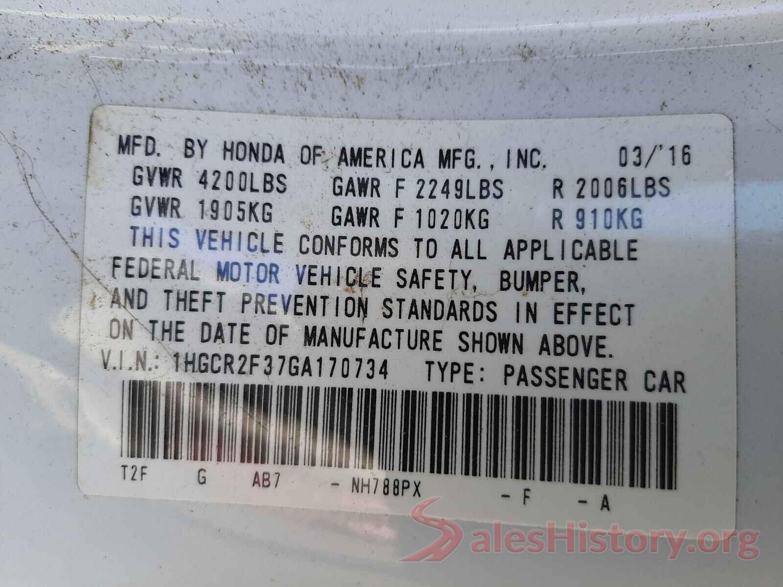 1HGCR2F37GA170734 2016 HONDA ACCORD