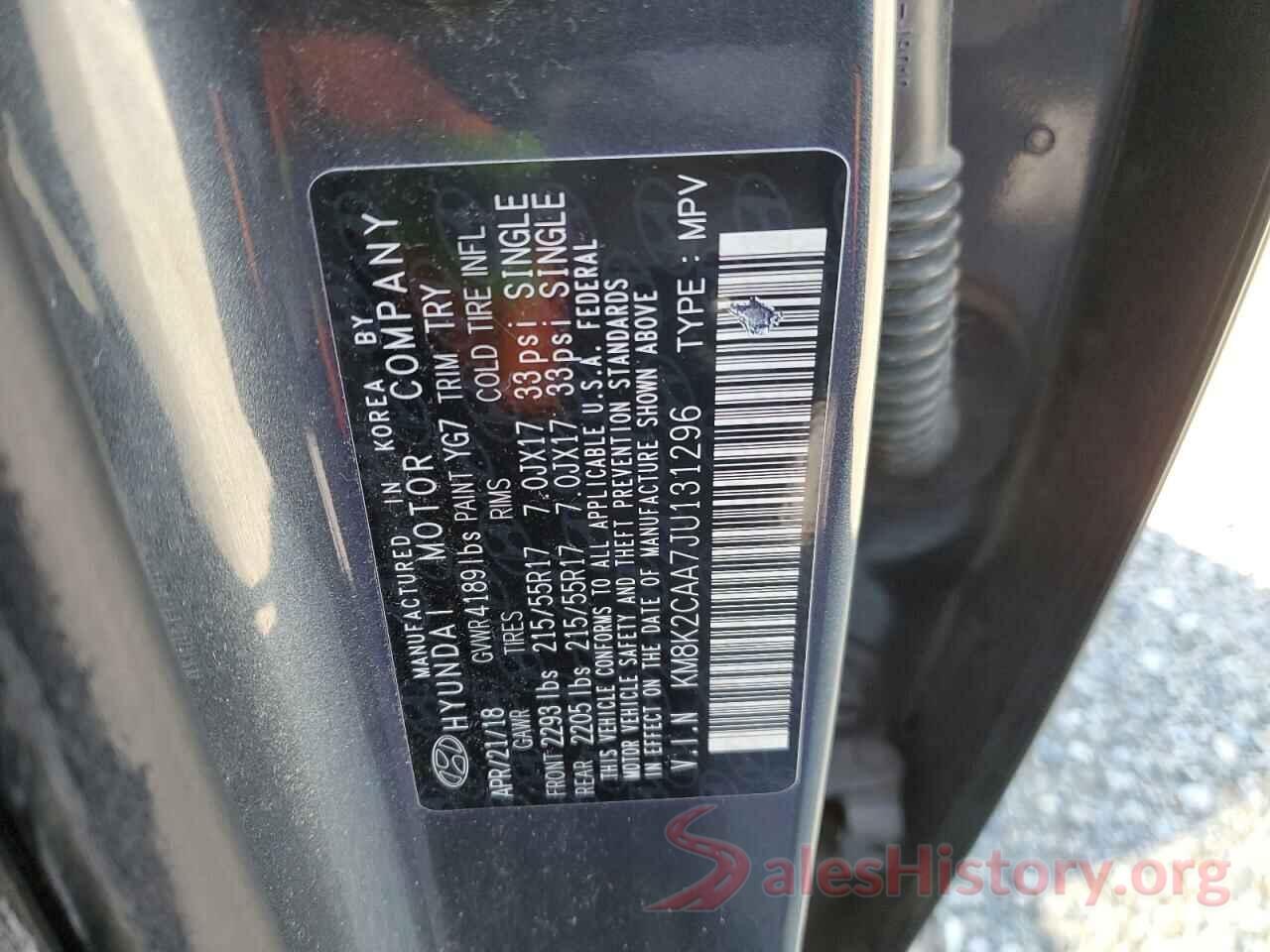 KM8K2CAA7JU131296 2018 HYUNDAI KONA