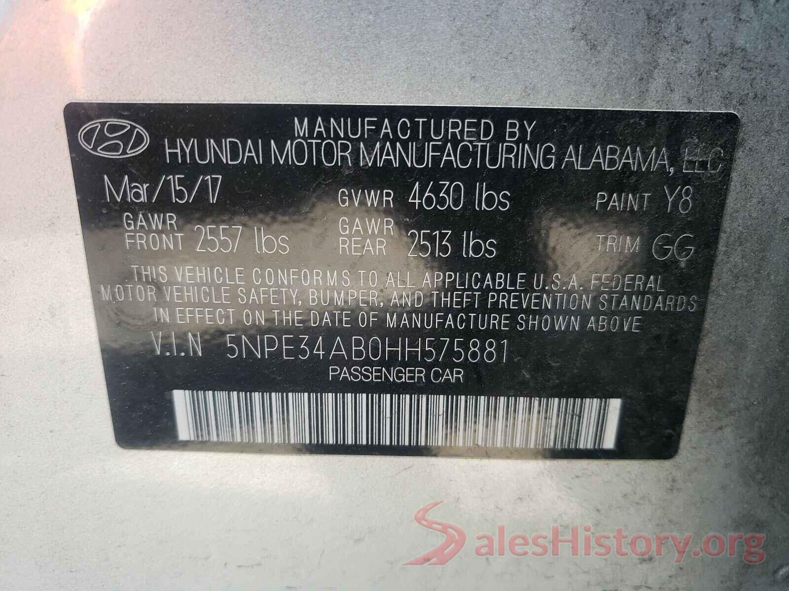 5NPE34AB0HH575881 2017 HYUNDAI SONATA