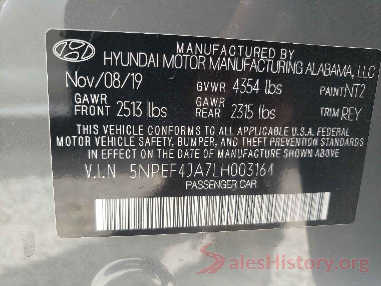 5NPEF4JA7LH003164 2020 HYUNDAI SONATA