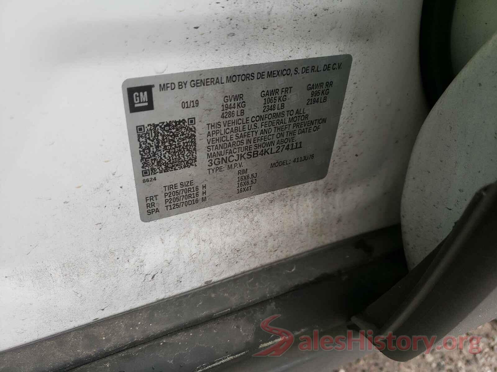 3GNCJKSB4KL274111 2019 CHEVROLET TRAX