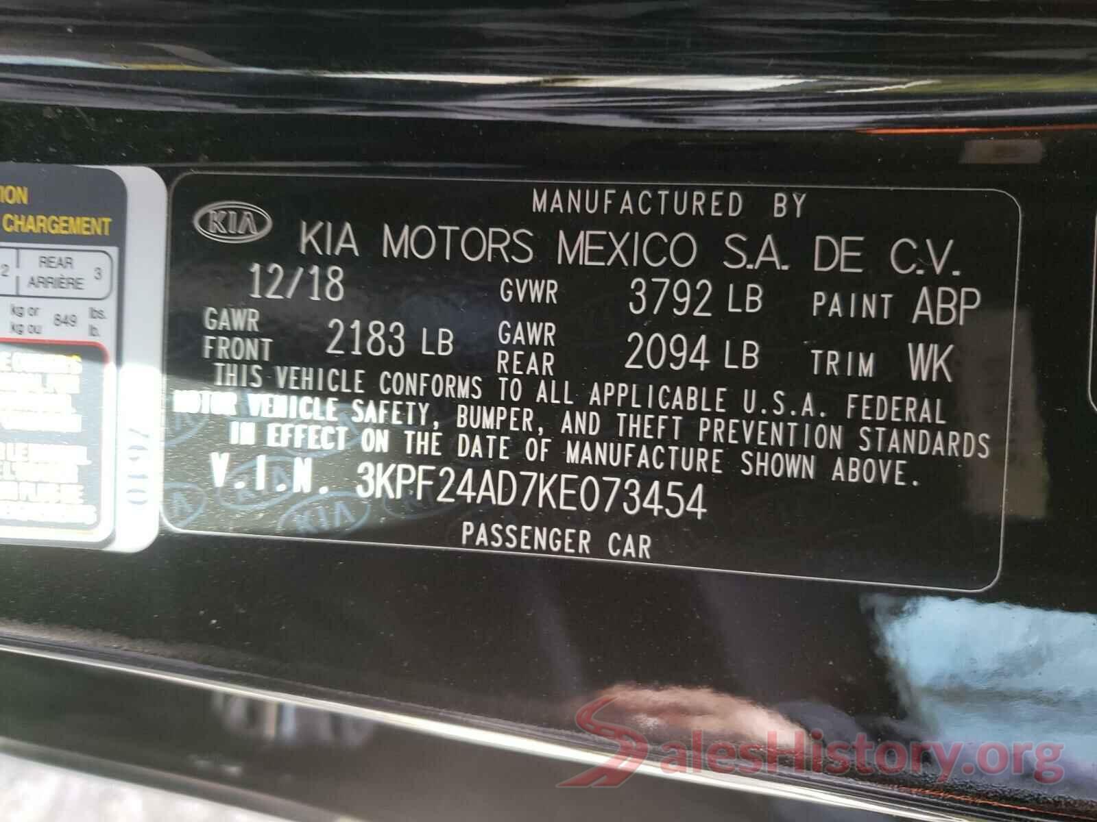 3KPF24AD7KE073454 2019 KIA FORTE