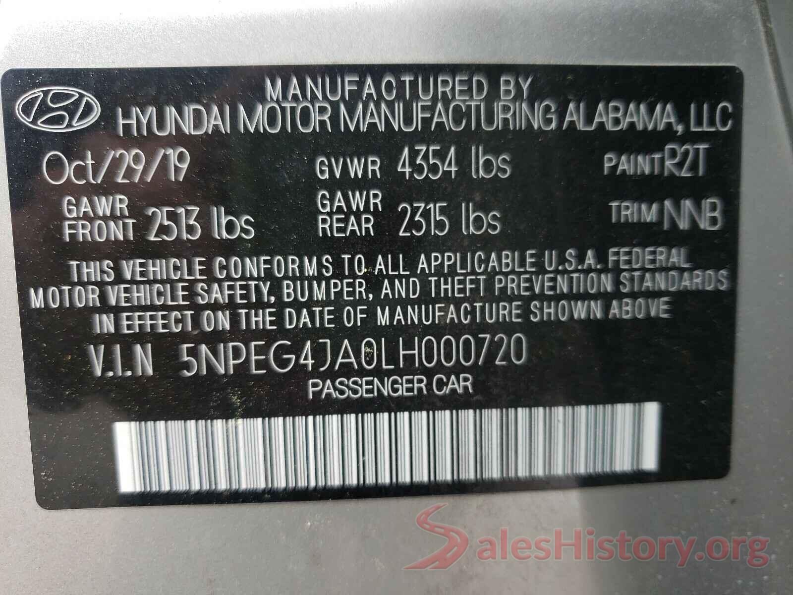 5NPEG4JA0LH000720 2020 HYUNDAI SONATA