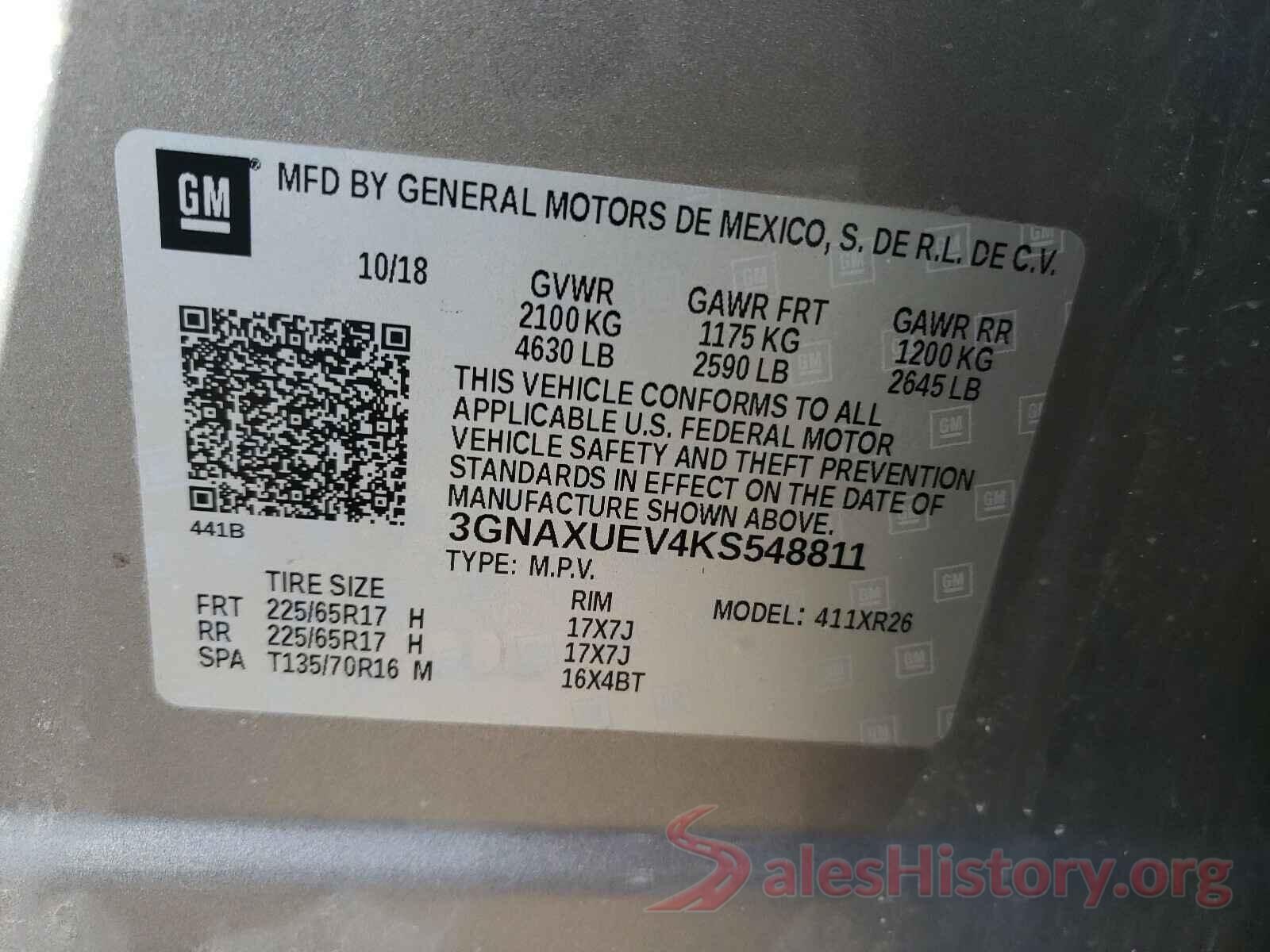 3GNAXUEV4KS548811 2019 CHEVROLET EQUINOX