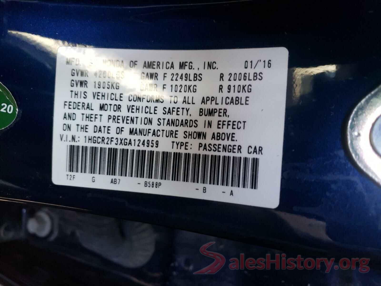 1HGCR2F3XGA124959 2016 HONDA ACCORD