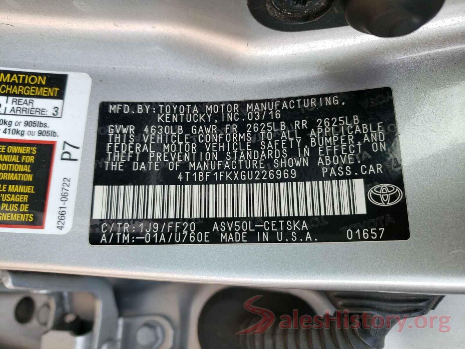 4T1BF1FKXGU226969 2016 TOYOTA CAMRY