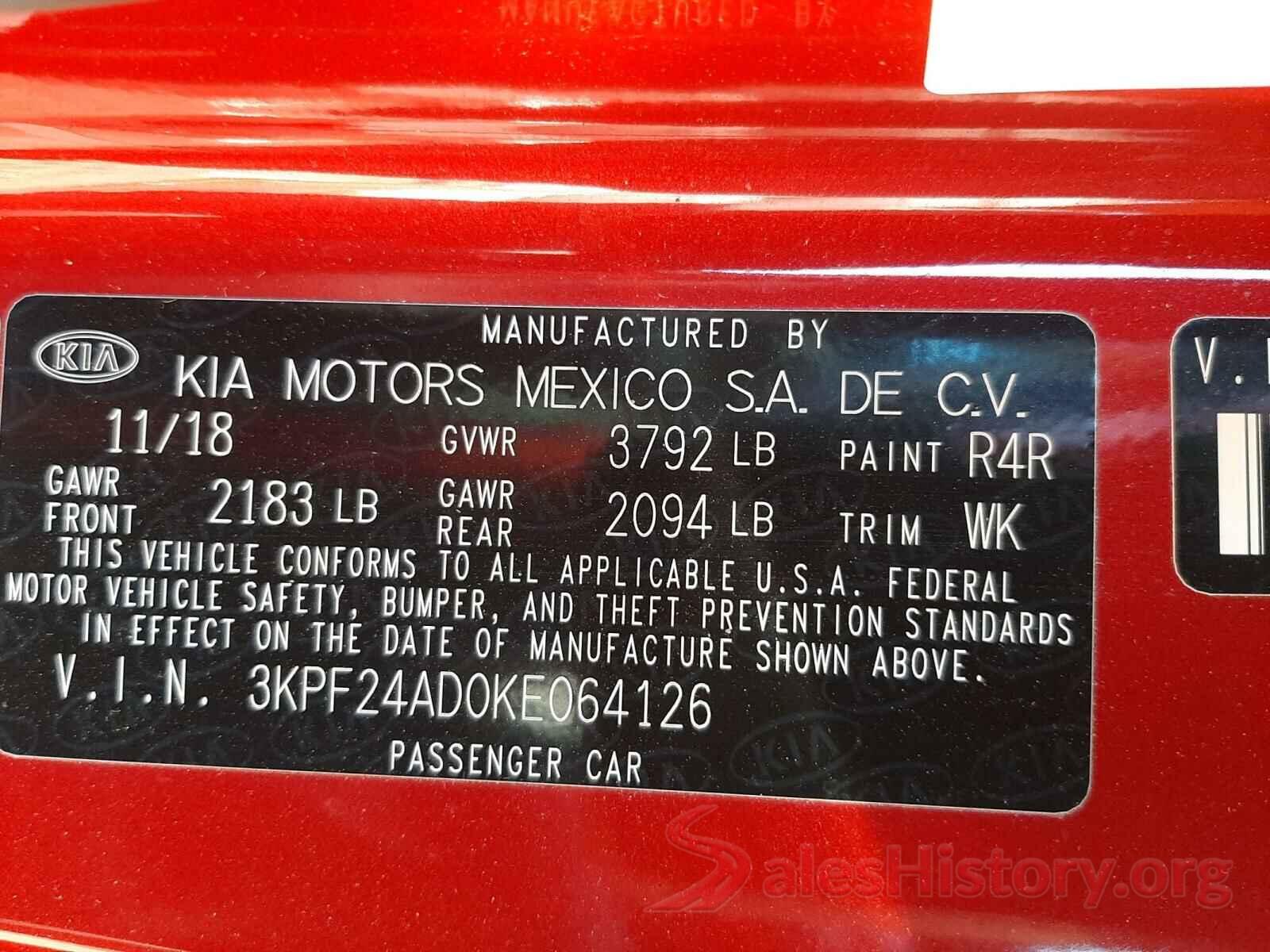 3KPF24AD0KE064126 2019 KIA FORTE