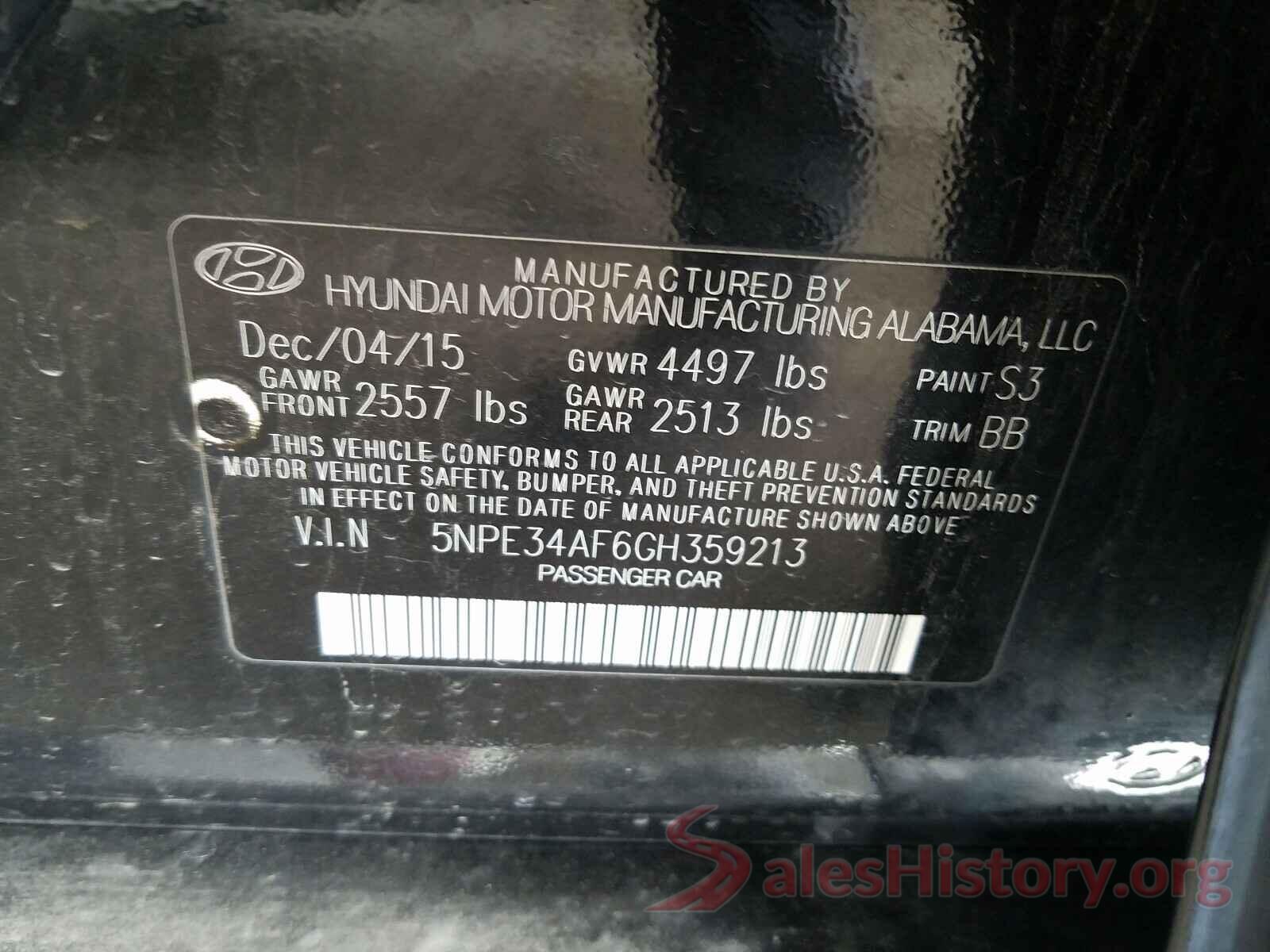 5NPE34AF6GH359213 2016 HYUNDAI SONATA