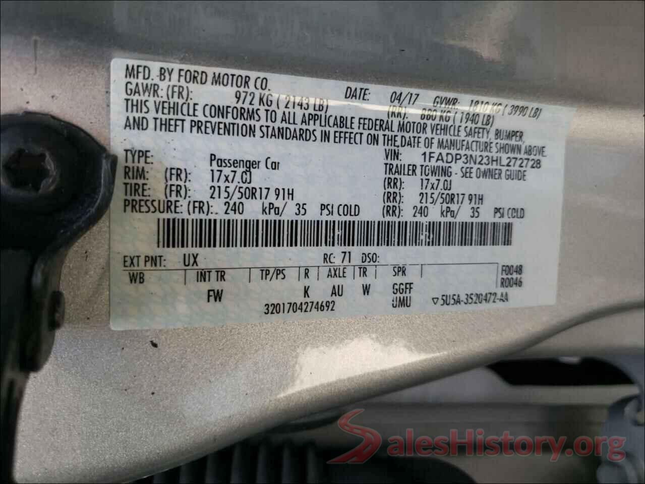 1FADP3N23HL272728 2017 FORD FOCUS