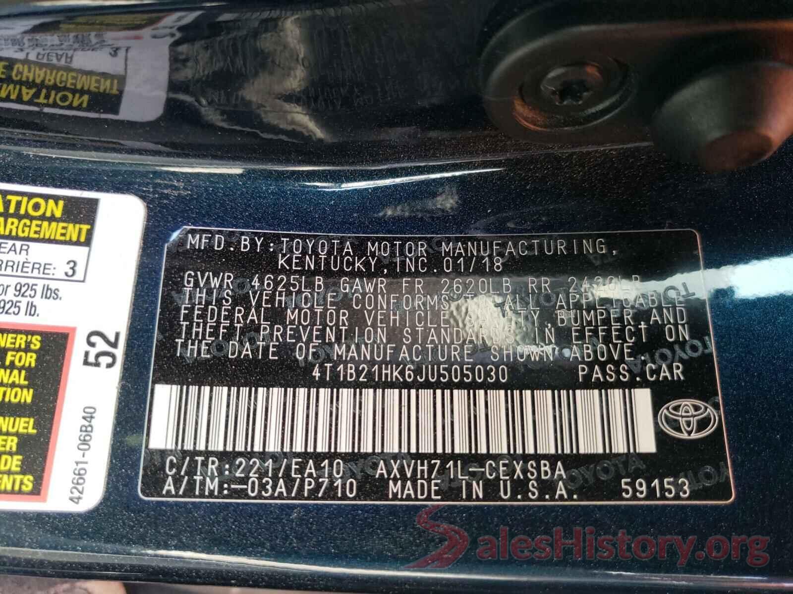 4T1B21HK6JU505030 2018 TOYOTA CAMRY