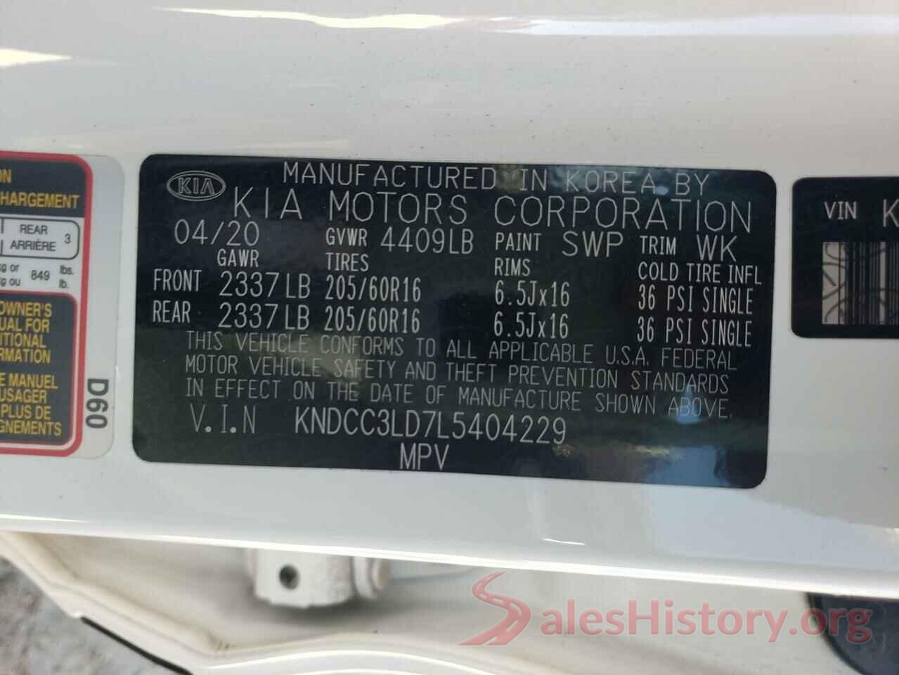 KNDCC3LD7L5404229 2020 KIA NIRO