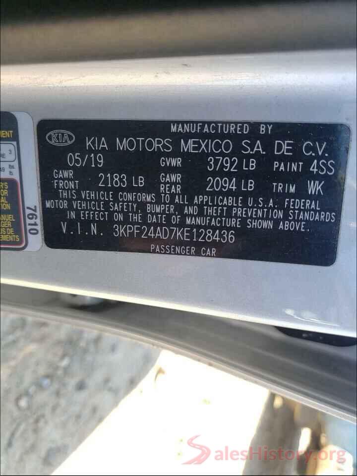 3KPF24AD7KE128436 2019 KIA FORTE