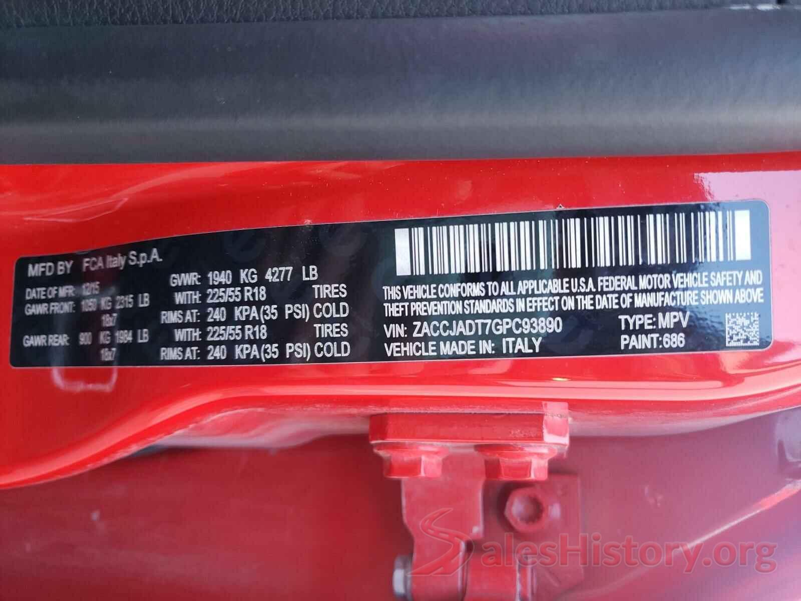 ZACCJADT7GPC93890 2016 JEEP RENEGADE