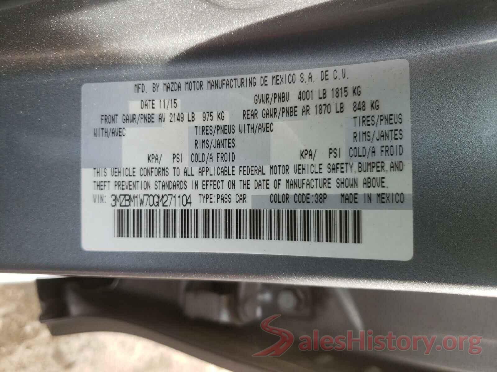 3MZBM1W70GM271104 2016 MAZDA 3