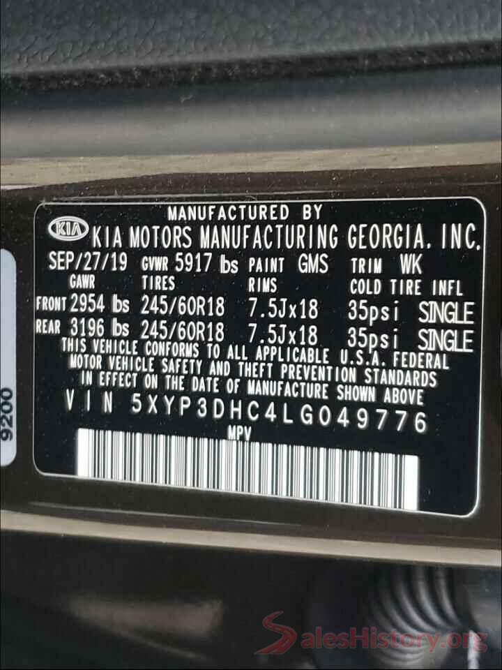 5XYP3DHC4LG049776 2020 KIA TELLURIDE