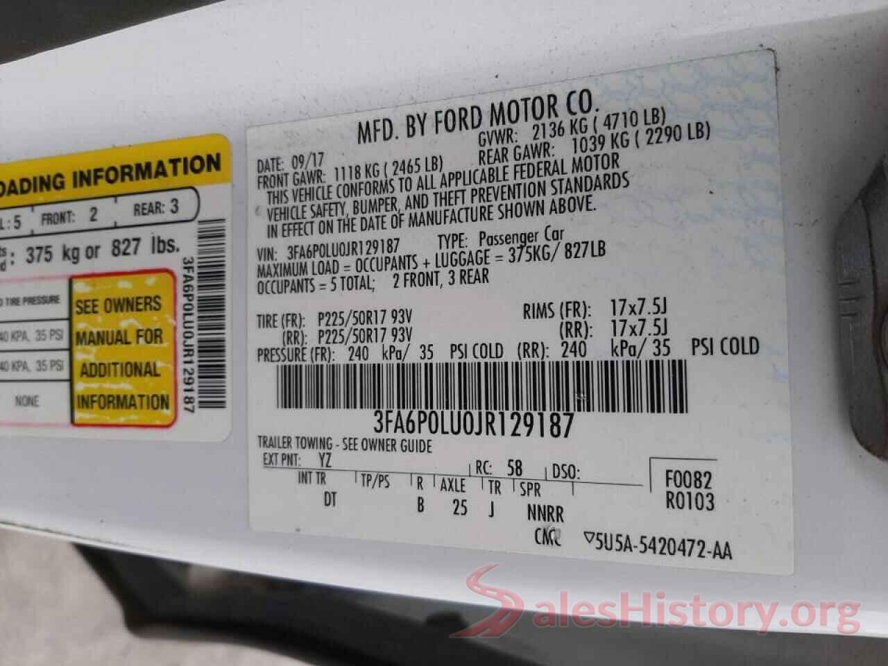 3FA6P0LU0JR129187 2018 FORD FUSION