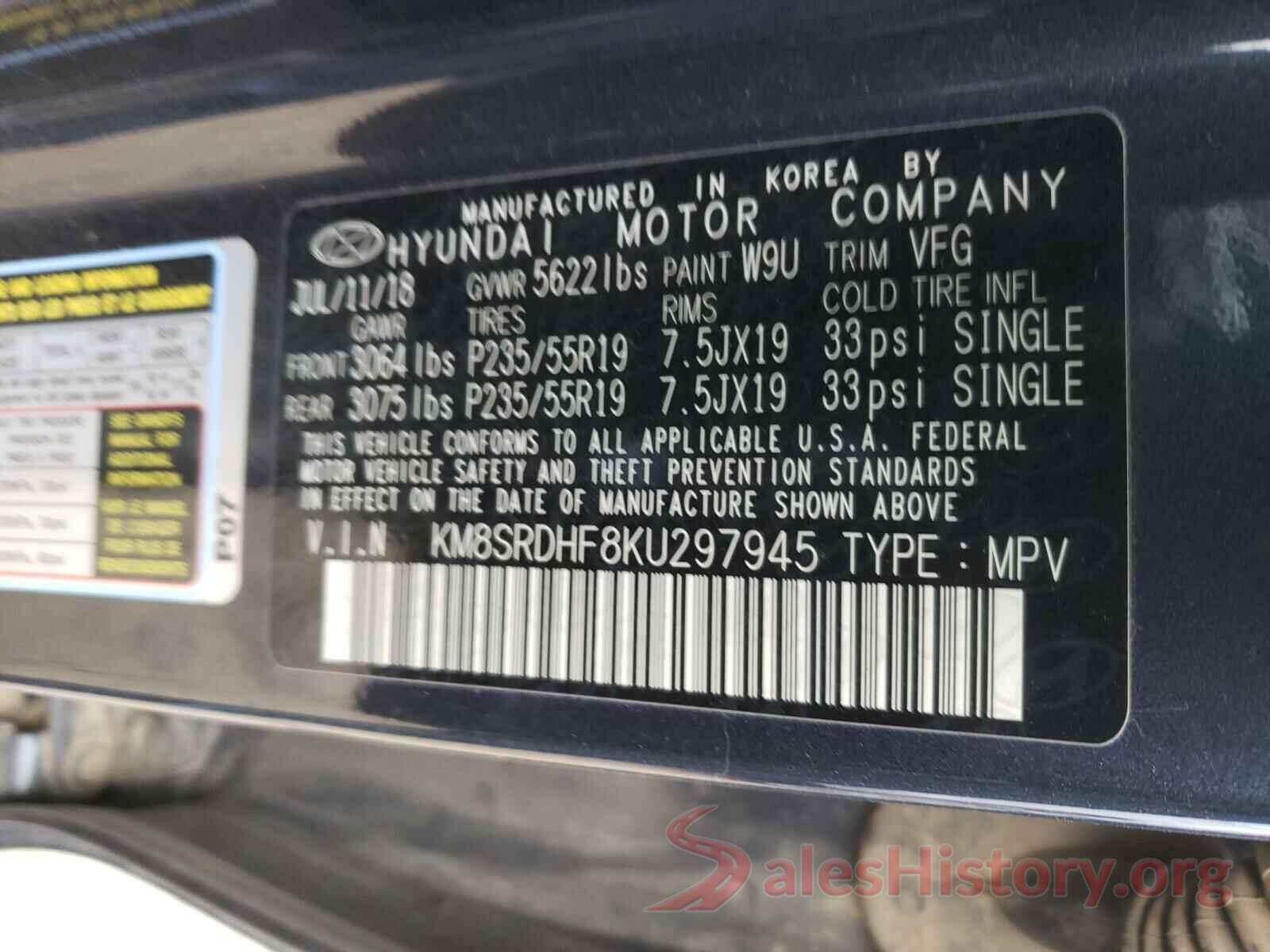 KM8SRDHF8KU297945 2019 HYUNDAI SANTA FE