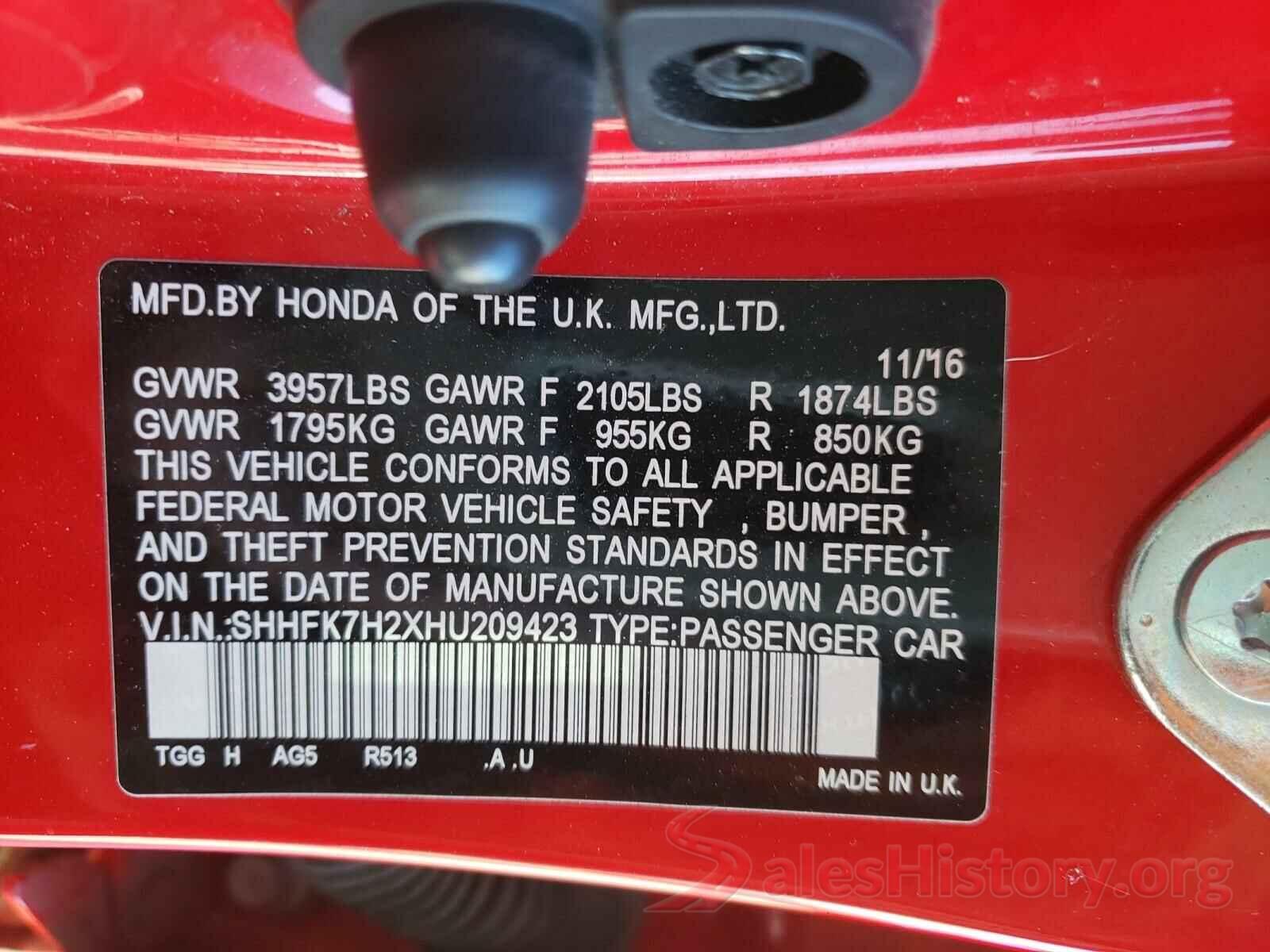 SHHFK7H2XHU209423 2017 HONDA CIVIC