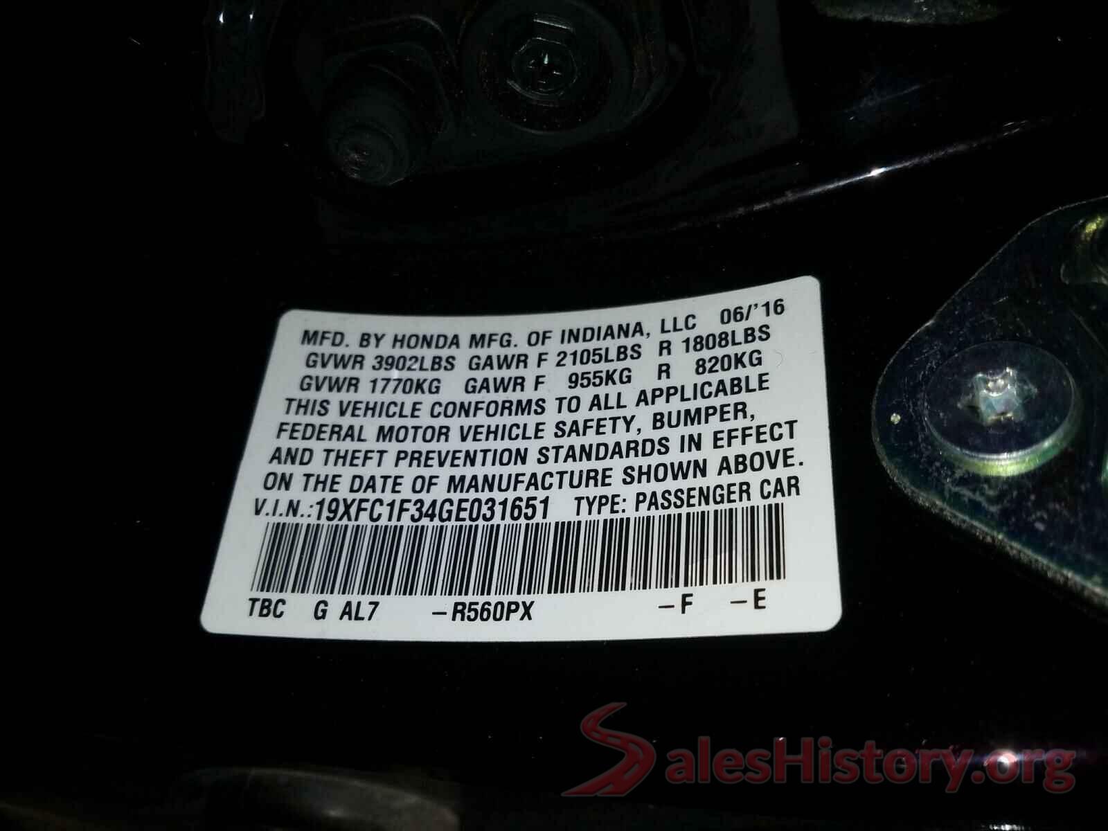 19XFC1F34GE031651 2016 HONDA CIVIC