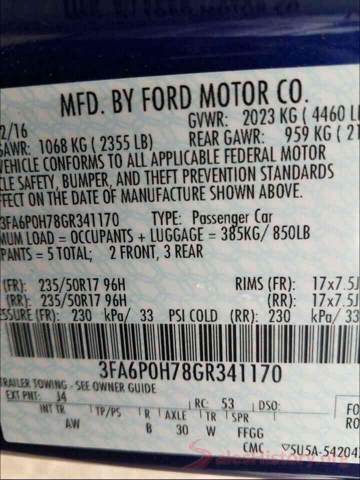 3FA6P0H78GR341170 2016 FORD FUSION