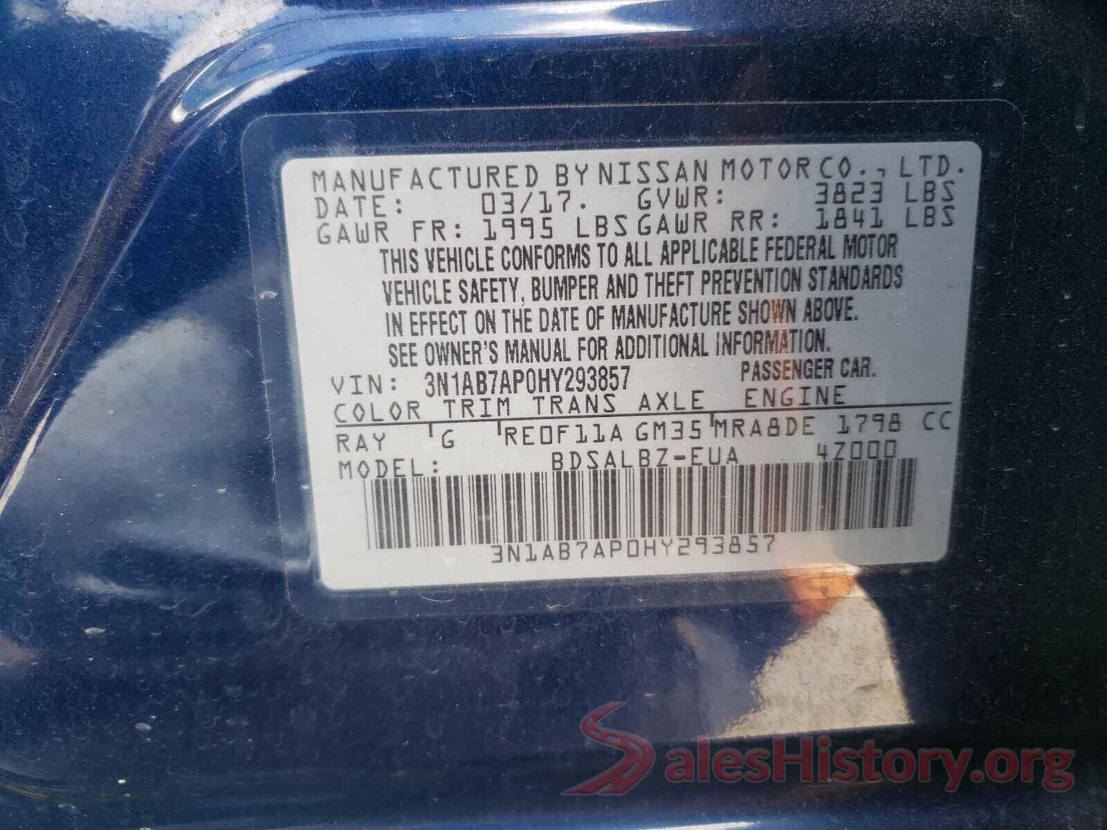 3N1AB7AP0HY293857 2017 NISSAN SENTRA