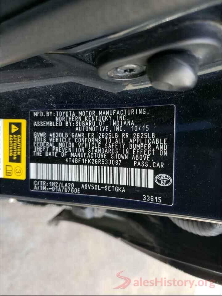 4T4BF1FK2GR533087 2016 TOYOTA CAMRY