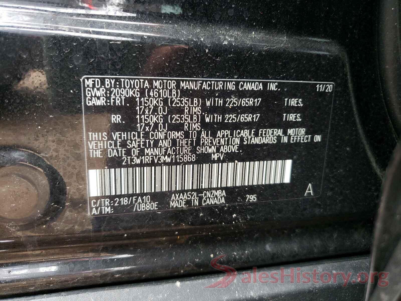 2T3W1RFV3MW115868 2021 TOYOTA RAV4