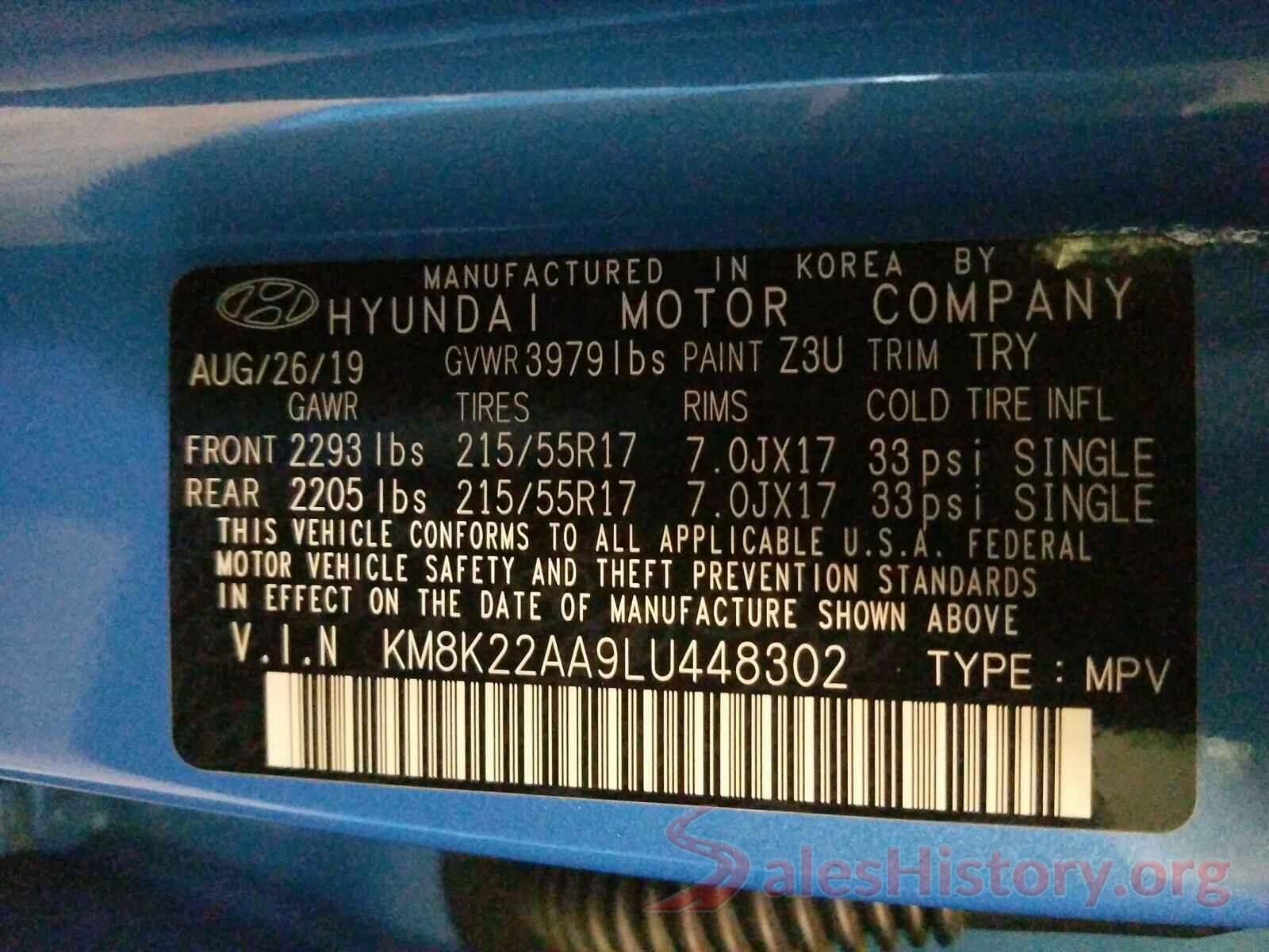 KM8K22AA9LU448302 2020 HYUNDAI KONA