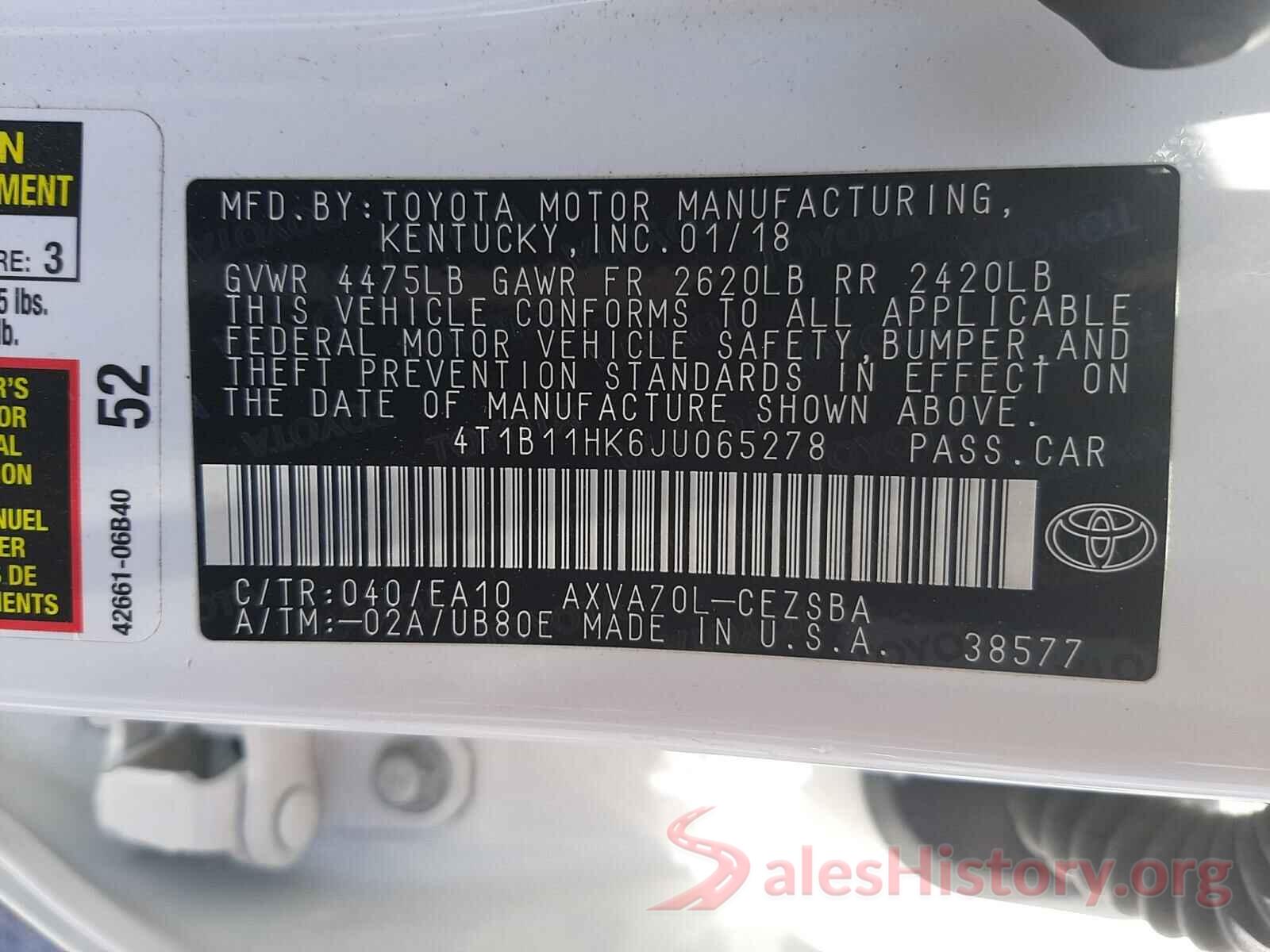 4T1B11HK6JU065278 2018 TOYOTA CAMRY