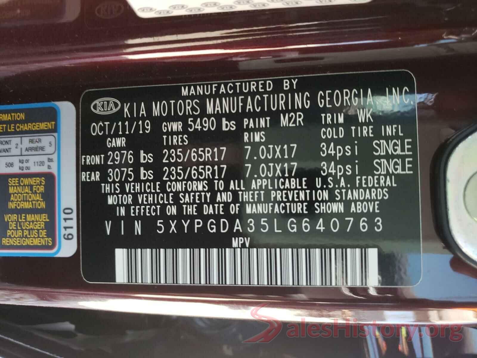 5XYPGDA35LG640763 2020 KIA SORENTO