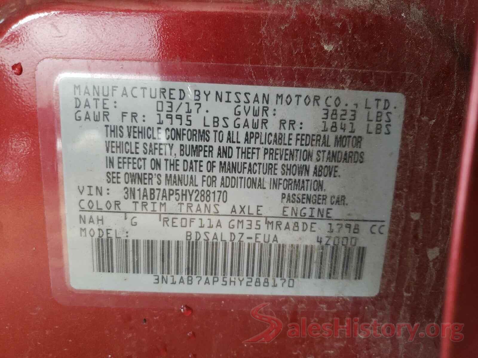 3N1AB7AP5HY288170 2017 NISSAN SENTRA