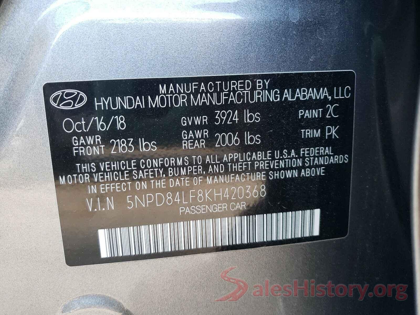 5NPD84LF8KH420368 2019 HYUNDAI ELANTRA