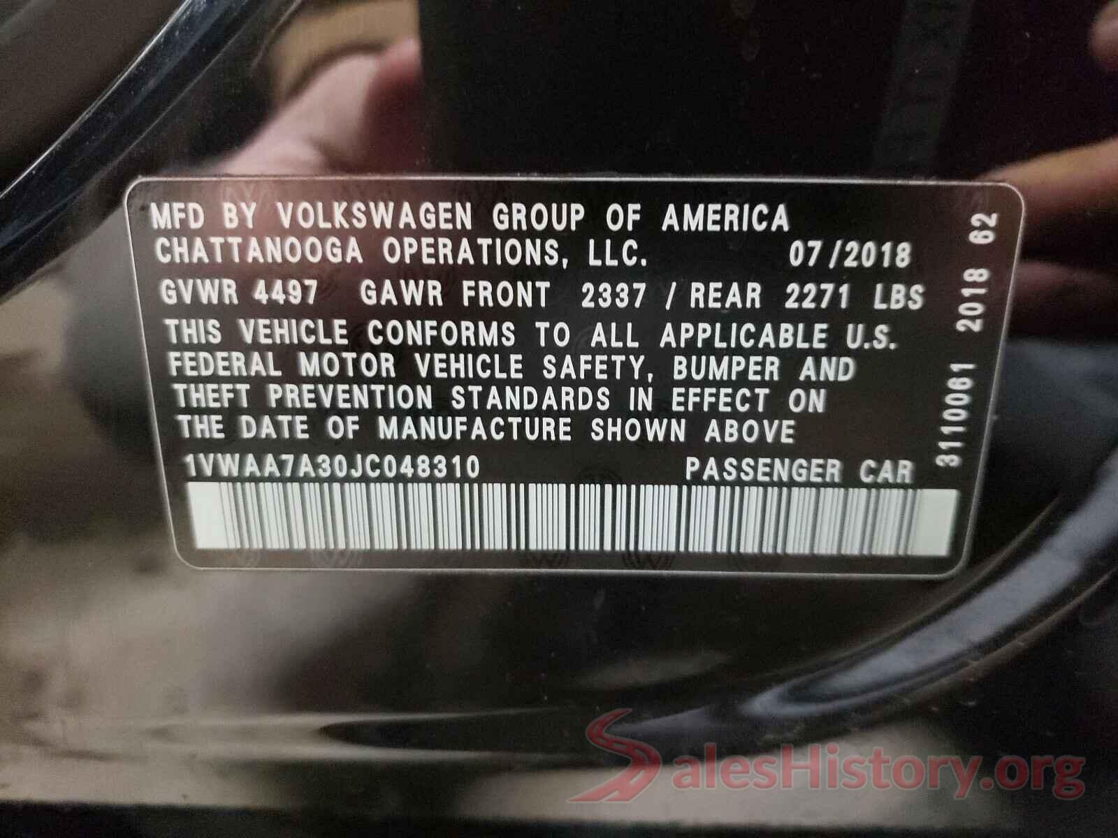 1VWAA7A30JC048310 2018 VOLKSWAGEN PASSAT