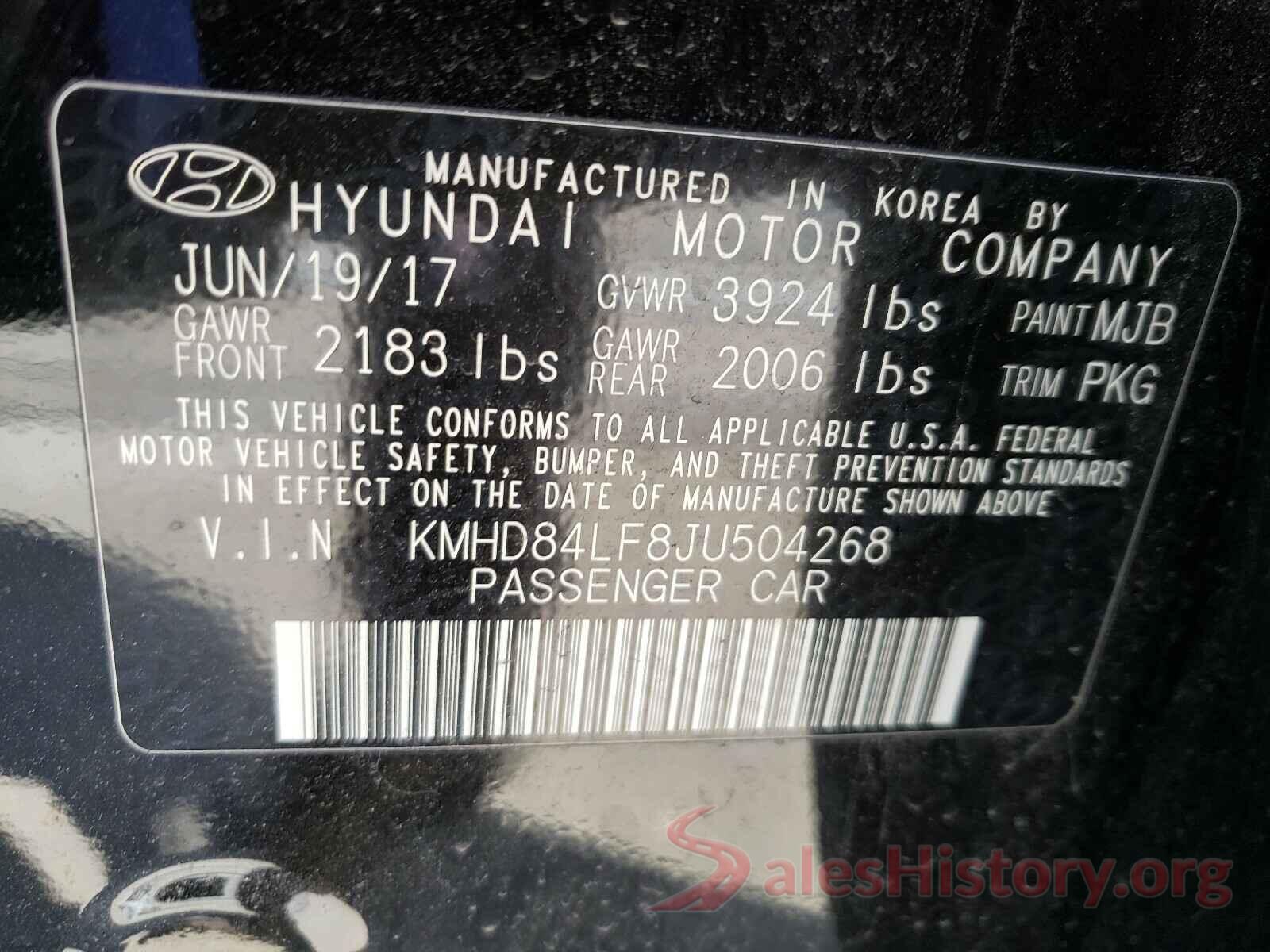 KMHD84LF8JU504268 2018 HYUNDAI ELANTRA