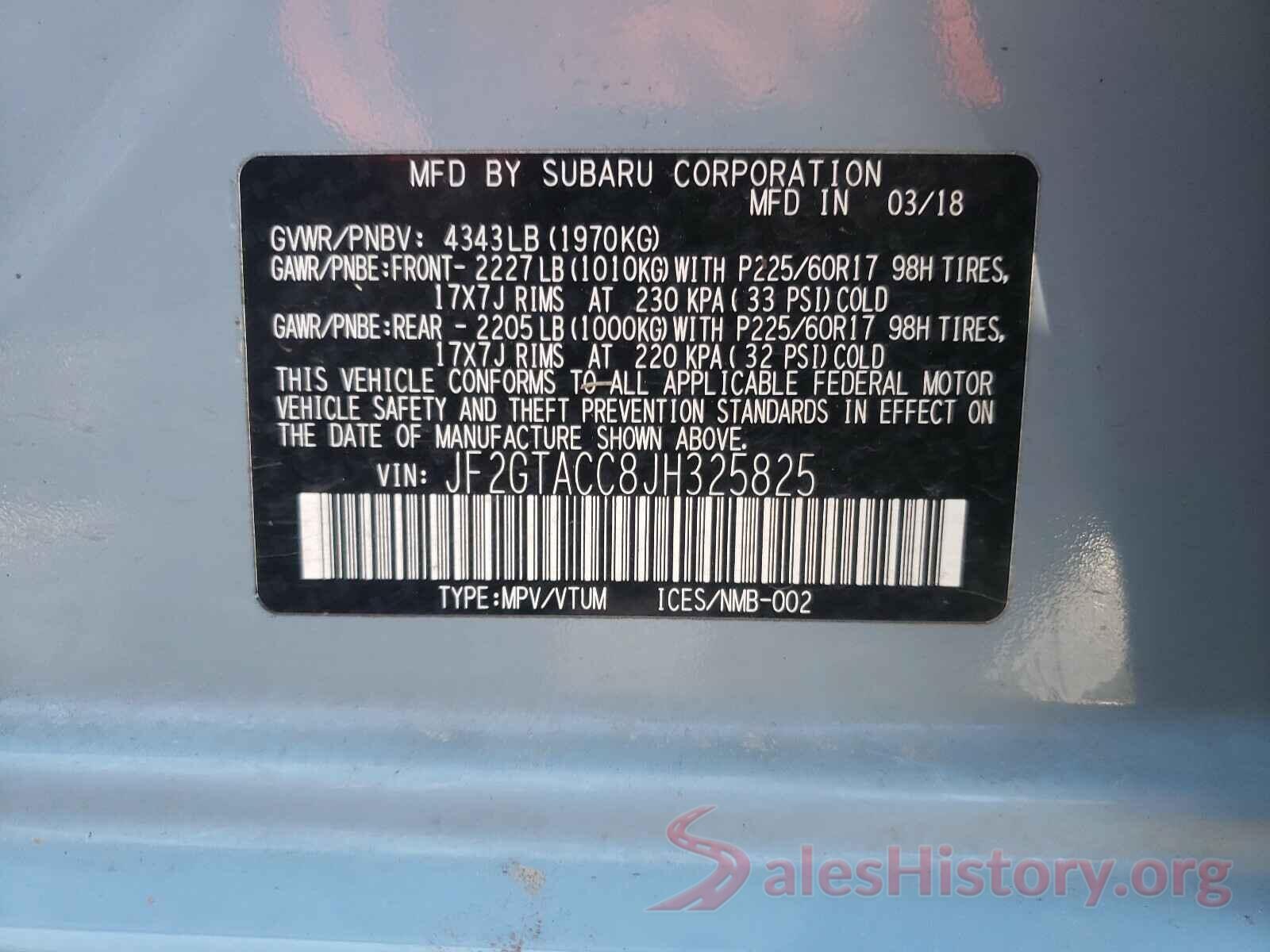 JF2GTACC8JH325825 2018 SUBARU CROSSTREK