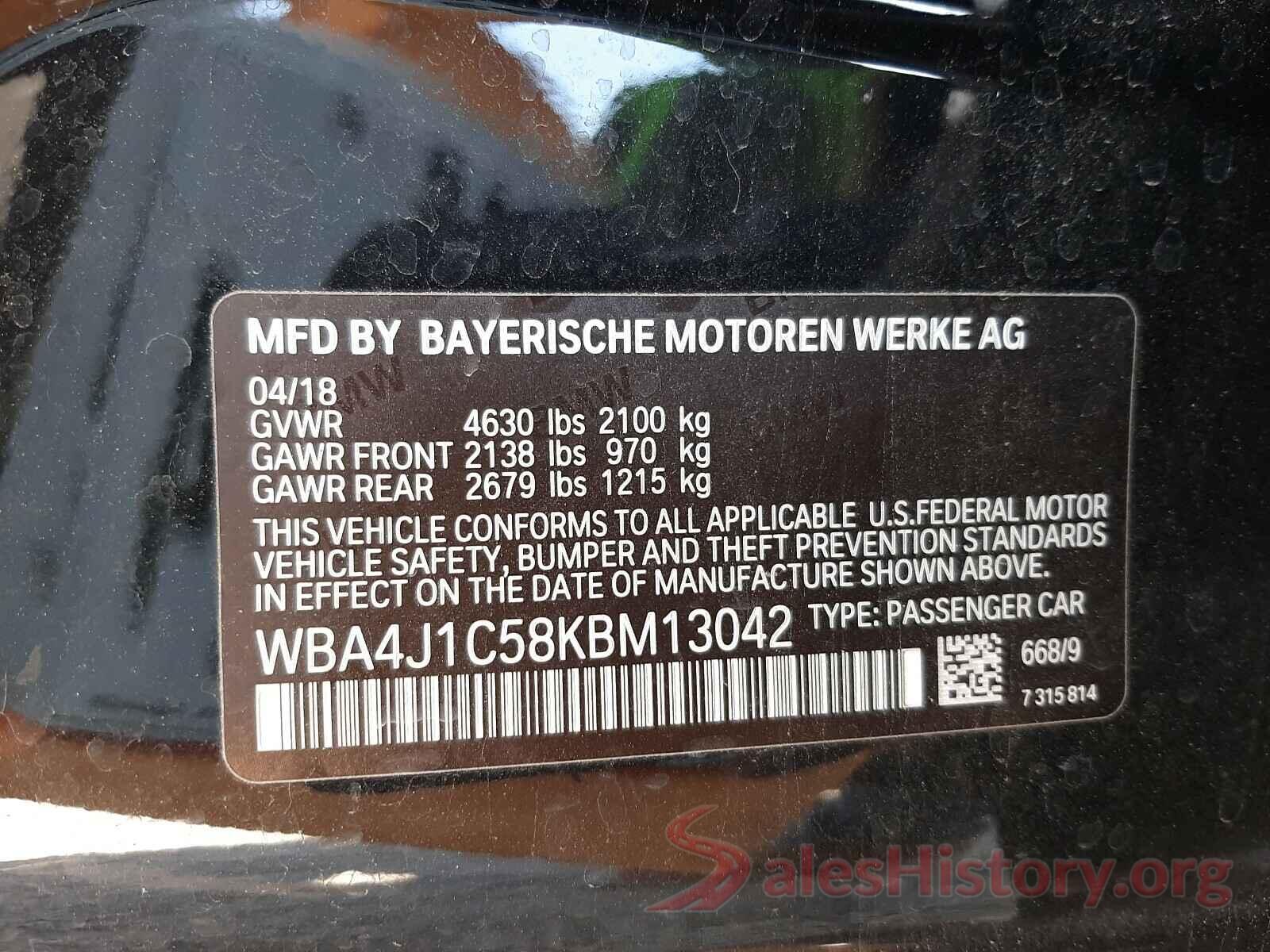 WBA4J1C58KBM13042 2019 BMW 4 SERIES