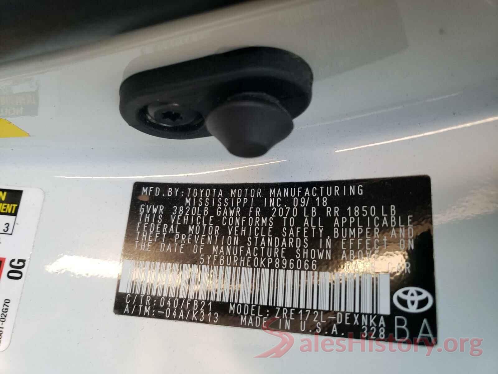 5YFBURHE0KP896066 2019 TOYOTA COROLLA