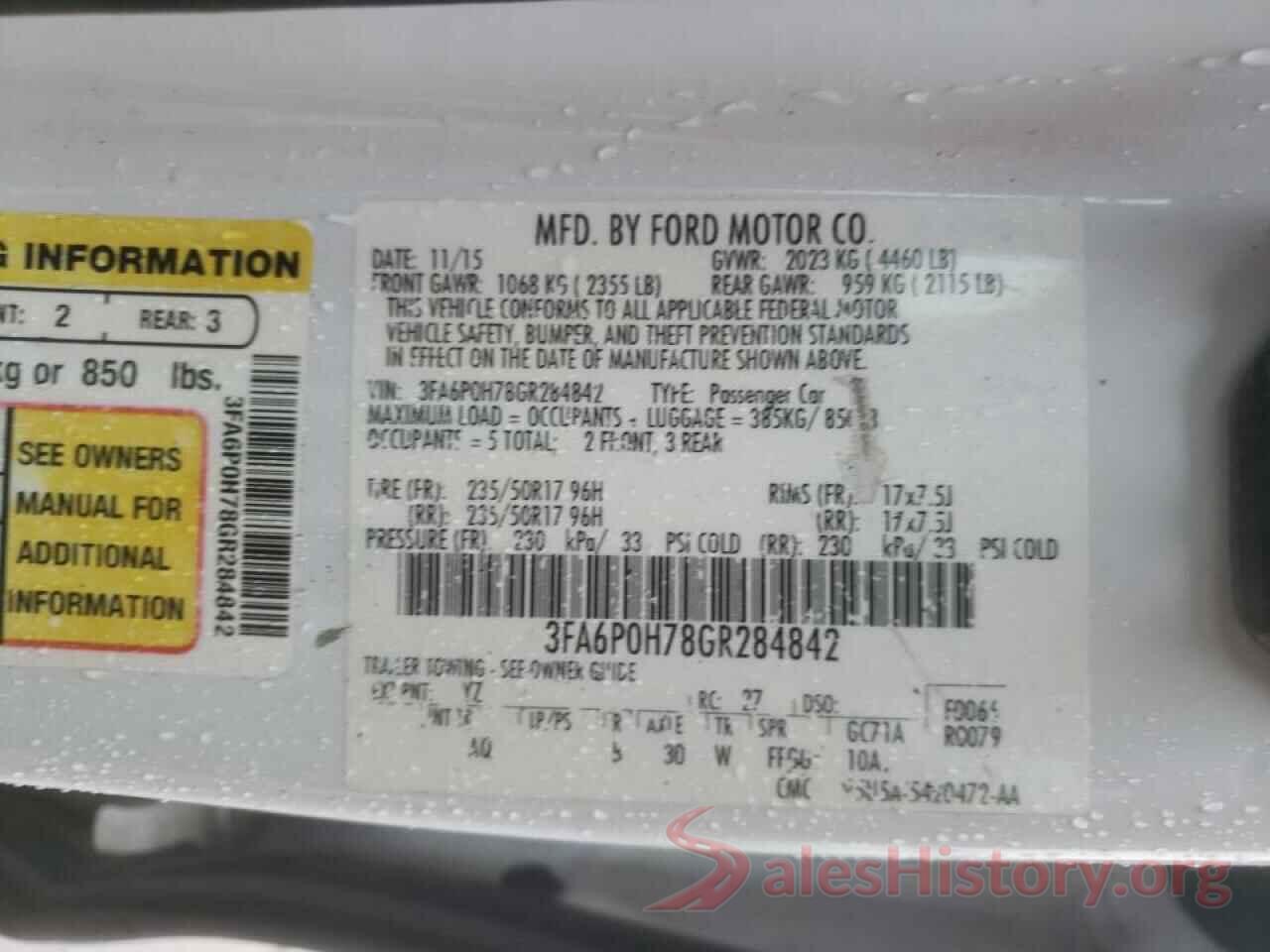 3FA6P0H78GR284842 2016 FORD FUSION