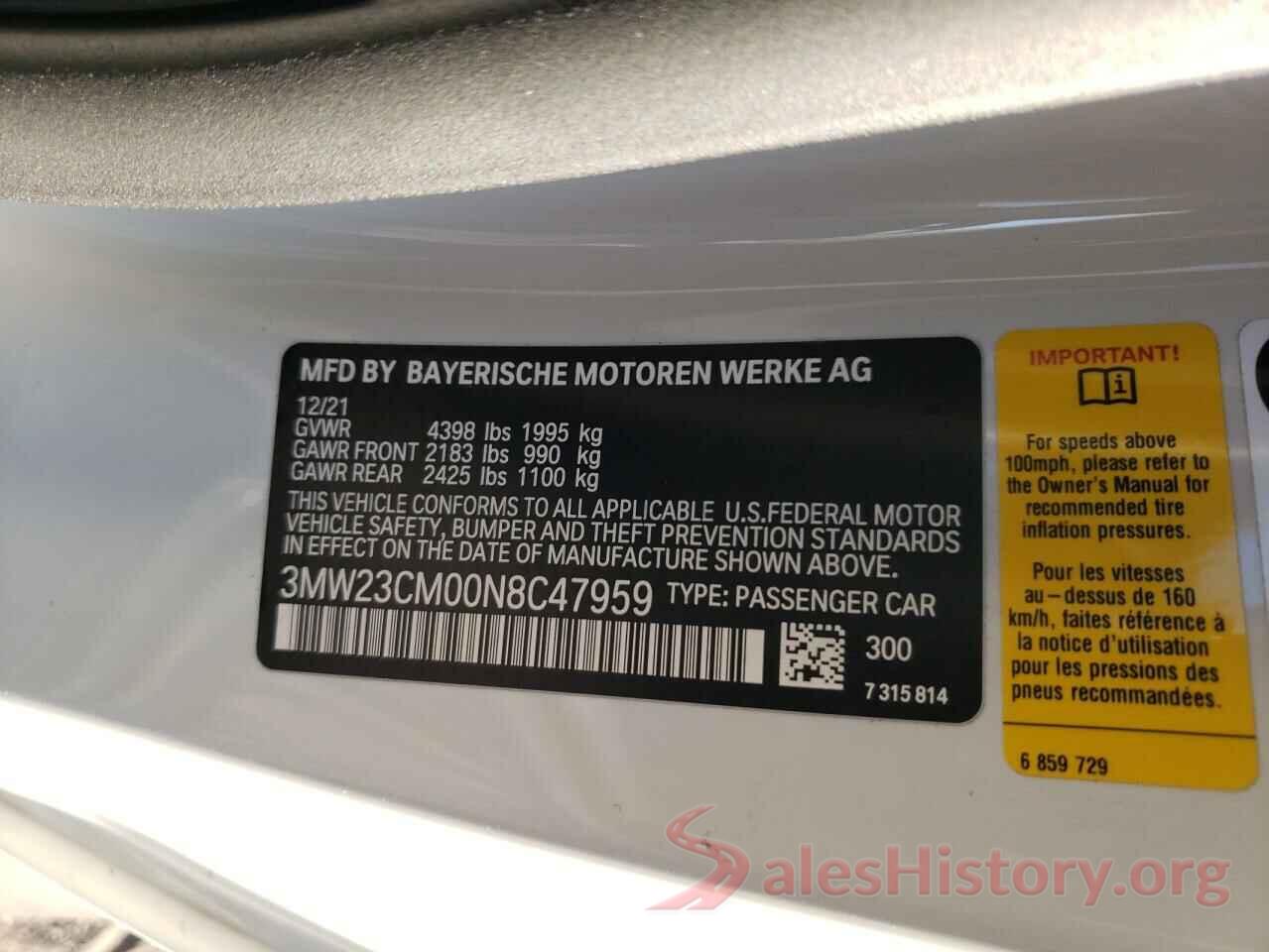 3MW23CM00N8C47959 2022 BMW 2 SERIES