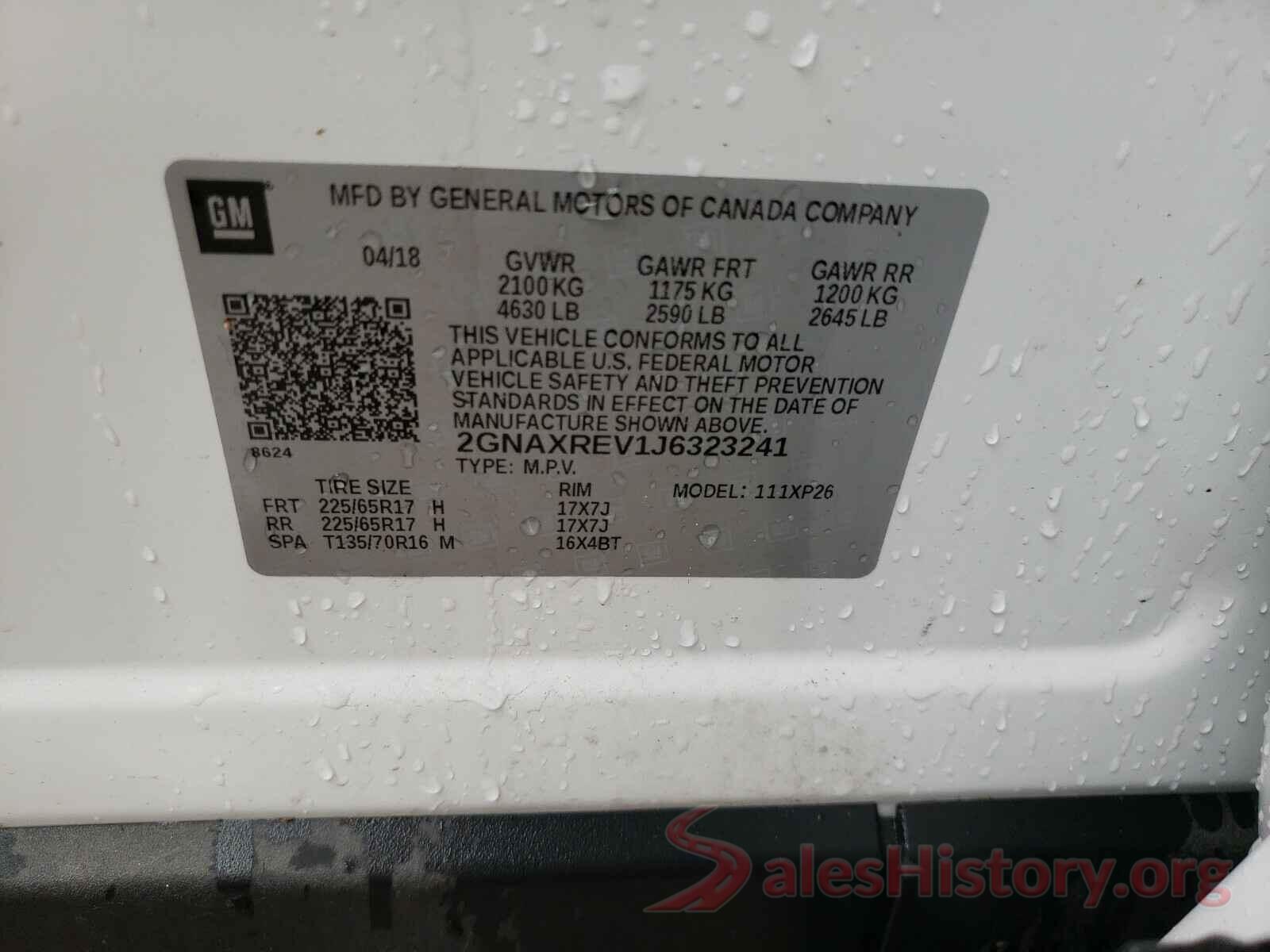 2GNAXREV1J6323241 2018 CHEVROLET EQUINOX