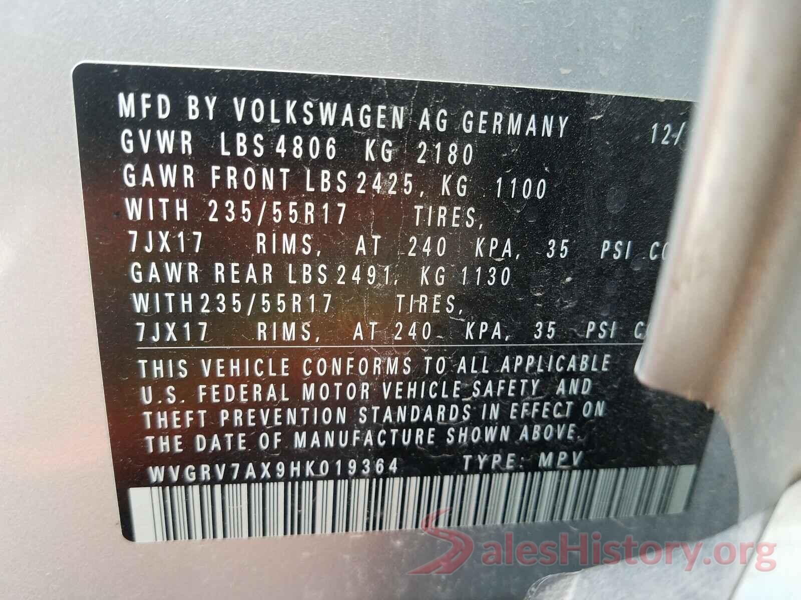 WVGRV7AX9HK019364 2017 VOLKSWAGEN TIGUAN