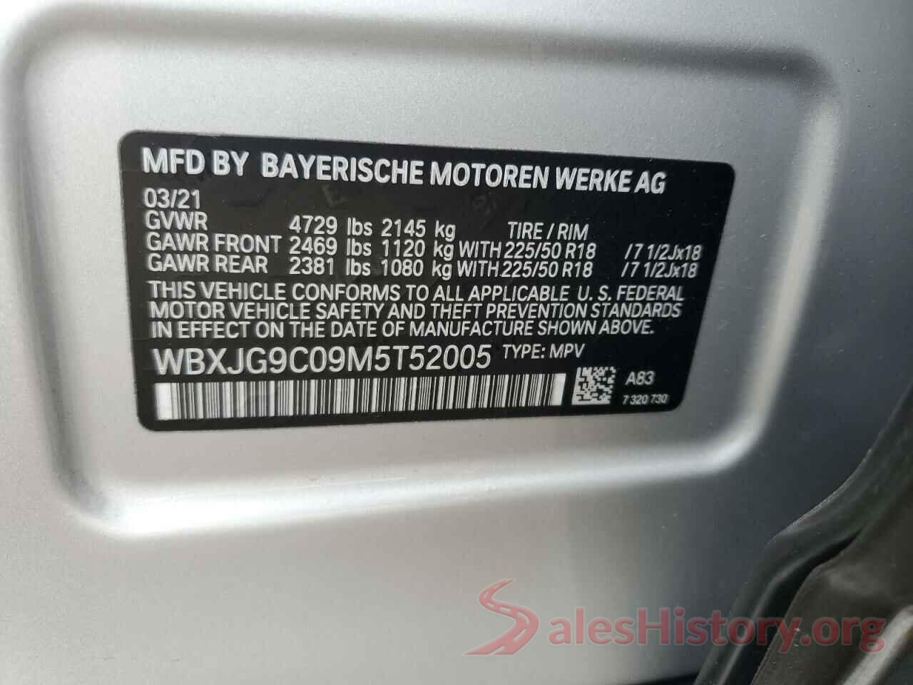 WBXJG9C09M5T52005 2021 BMW X1